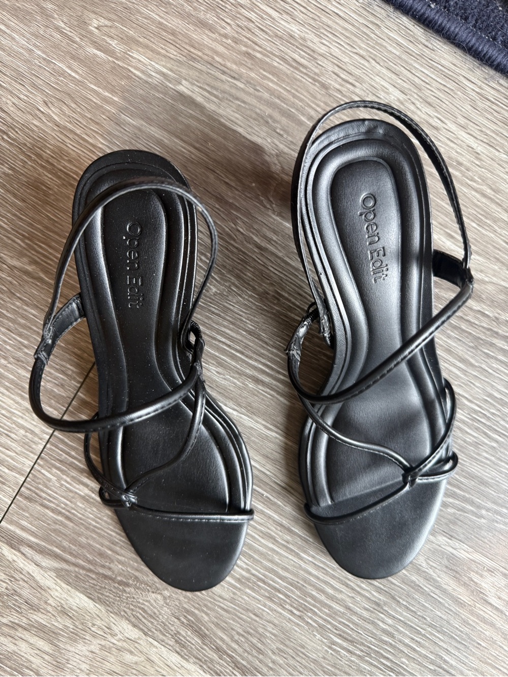 Open Edit Black Strappy Low-Heel Sandals for Women